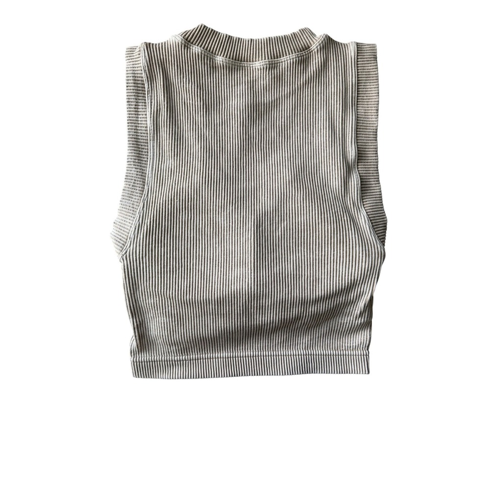 Zenana Ribbed Mineral Wash Beige Crop Top with Removable Padding L/XL - Picture 2 of 2
